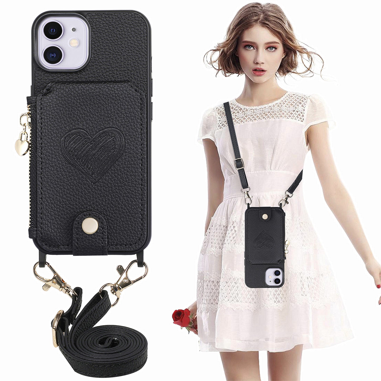 For iPhone 11 Anti-drop Case Zipper Wallet Kickstand PU Leather PC TPU Phone Cover with Lanyard For iPhone 11 Anti-drop Case Zipper Wallet Kickstand PU Leather PC TPU Phone Cover with Lanyard
